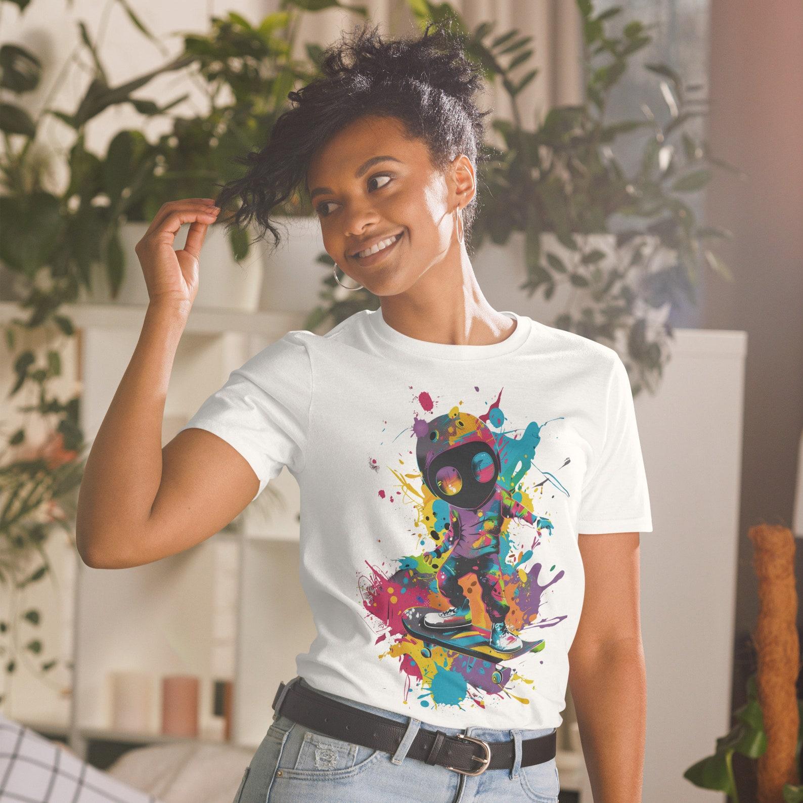 Color Splash Skater T-Shirt - Dynamic Skateboarding Graphic Tee, Urban Style Streetwear, Unisex Skater Top M