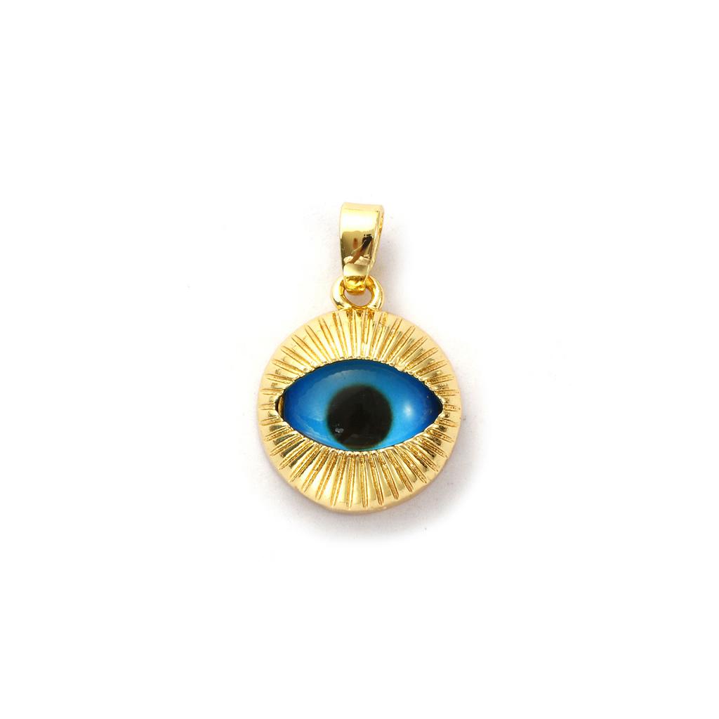 2 PCs Gold Plated Blue Round Eye Brass Charm Pendant For Women DIY Making Necklace Earring Jewelry Findings 20mm X 13mm