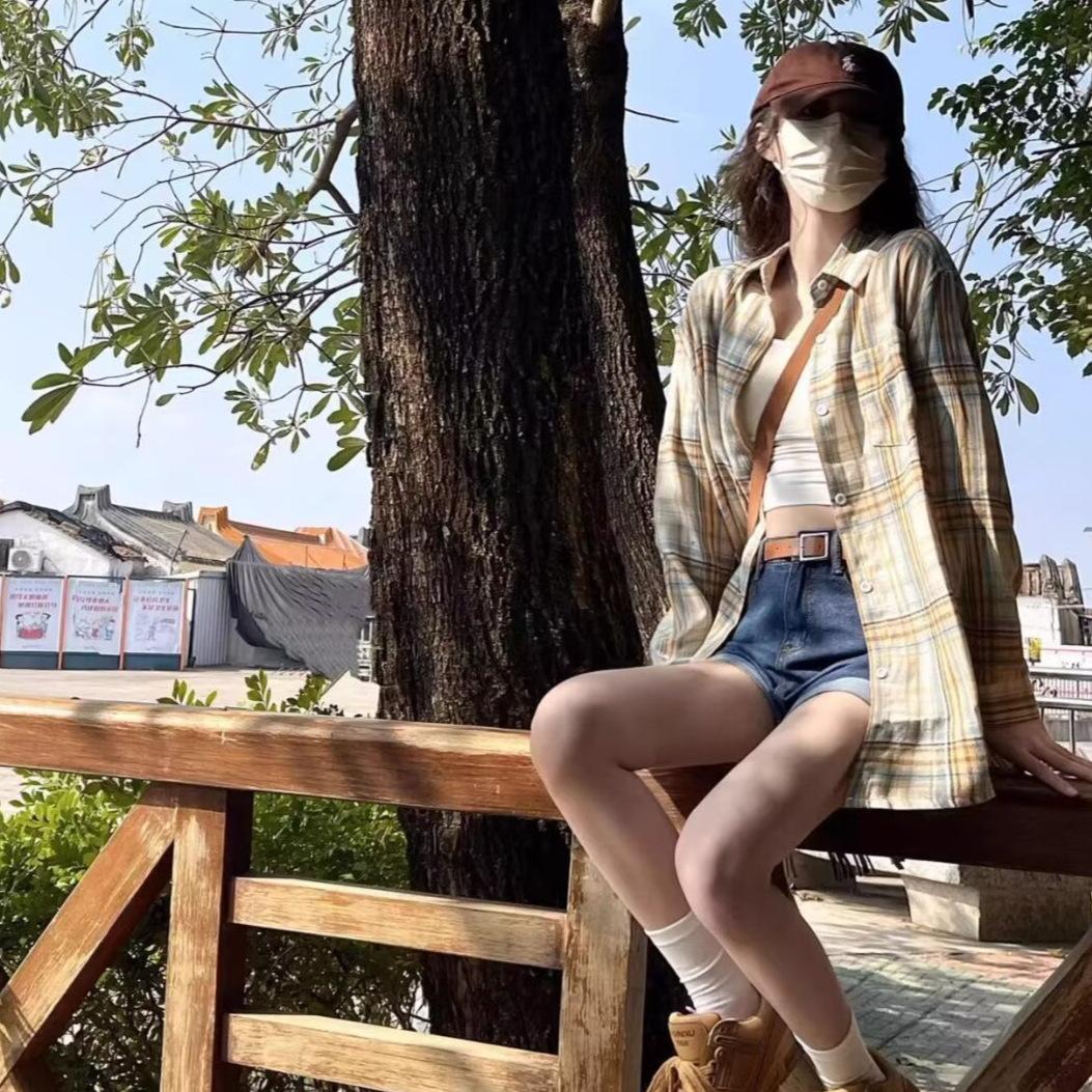 

Unisex Retro Plaid Long Sleeve Shirt - Casual Loose Fit XXL жовтий