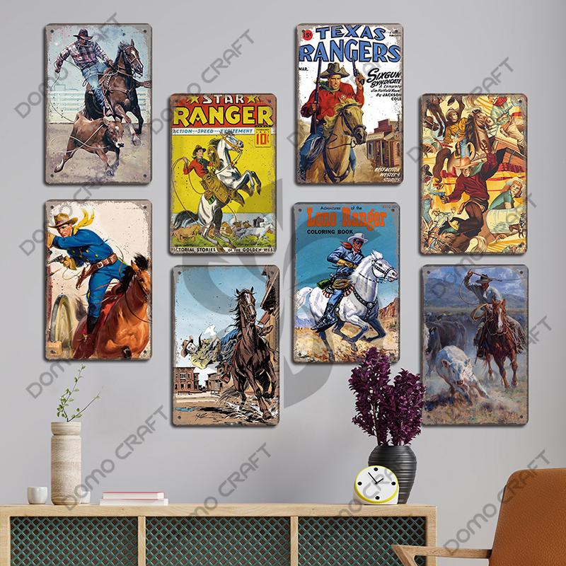 Western Cowboys Vintage Poster Metal Tin Signs Lone Ranger Horse Retro Metal Plate Wall Decor for Jockey Club Pub Man Cave