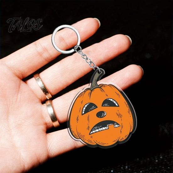 Car Key Ring Halloween Creepy Pumpkin Acrylic Keychain, Double-sided Head Face Bag Charm for Backpacks, Decorative Chain Holiday Party Double
