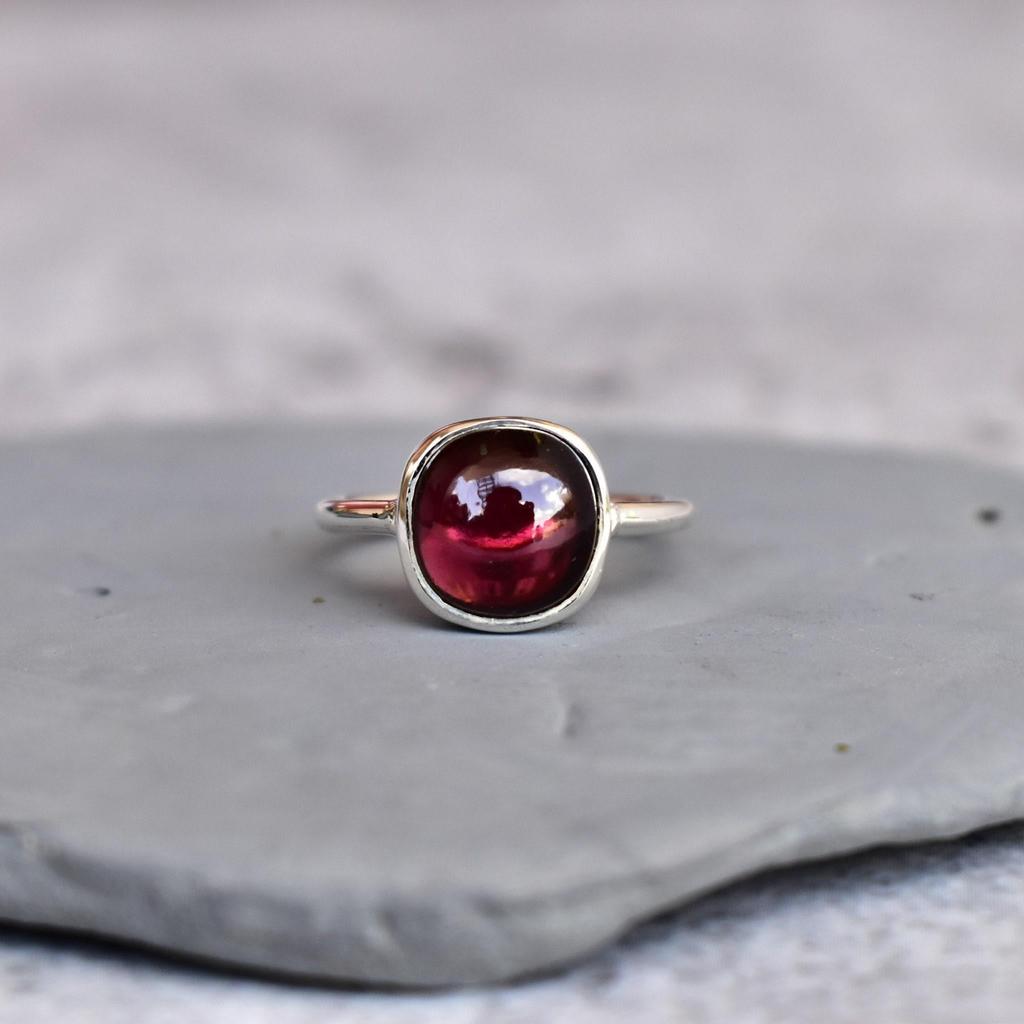 Genuine Red Garnet Ring Garnet Handmade Ring Cushion Garnet Ring Healing Gemstone Ring Sterling Silver Ring Bridesmaid Gift