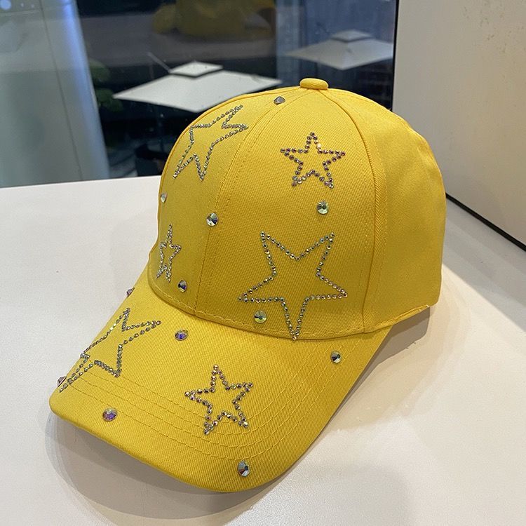 Women'S Baseball Cap Five Pointed Star Inlaid Diamond Sun Hat Spring And Summer Cotton Adjustable Casual Female Peaked Cap Girl