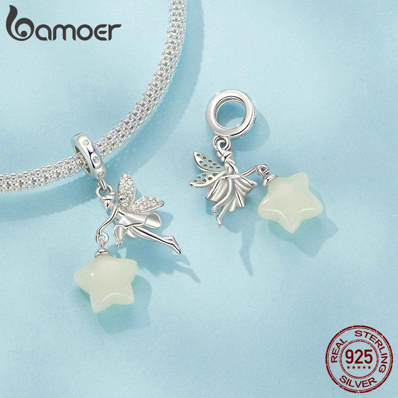 BAMOER Glow In The Dark 925 Sterling Silver Magical Fairy Charm Fit Original Bracelet DIY 925 Bamoer Luminous Beads