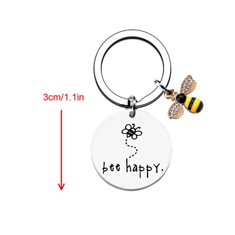 1Pcs Stainless Steel Bee Round Brand Keychain Backpack Car Key Accessories Decoration