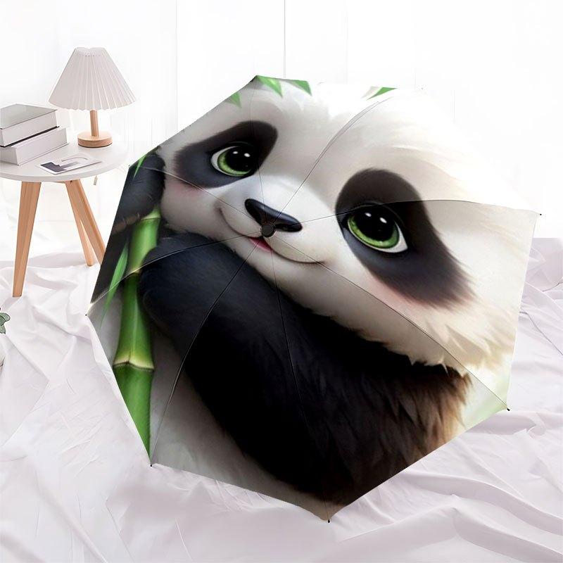 Cute Panda Bamboo Sticker for KidsUmbrella with Cute Design,Portable 3-Fold Compact Umbrella for Men&Women,Valentine's Day Mother's Day Hall