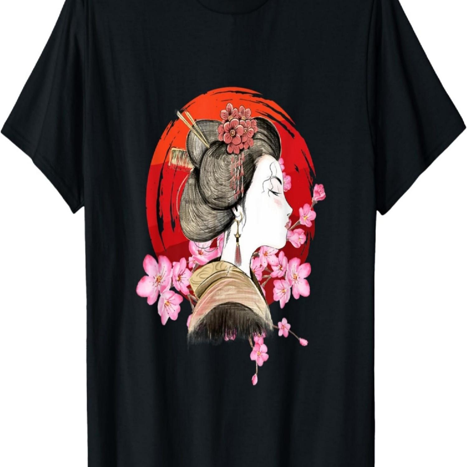 Japan Zen Circle Cherry Blossom Geisha T-Shirt S