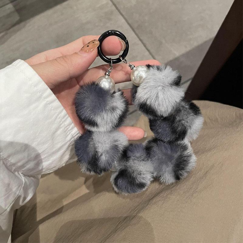 Cute Hairy Leopard Print Mobile Phone Lanyard Wrist Strap Lady Hand-Held Chain Short Anti-Lost Cell Phone Keychain Pendant