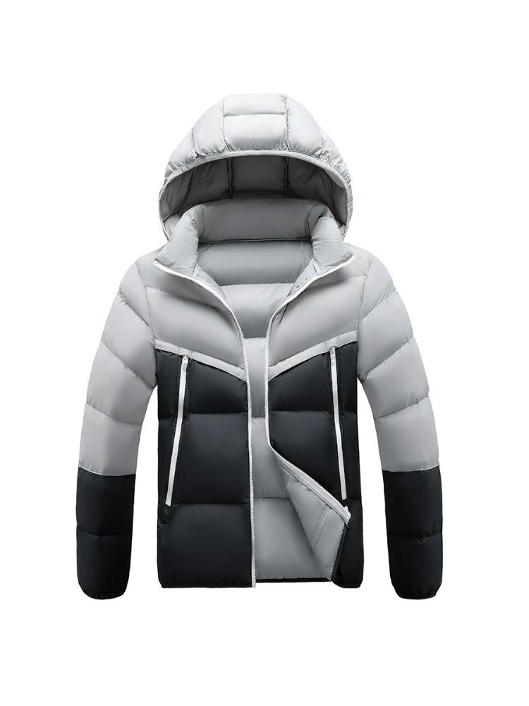 Light Cotton Clothing Men's Models Winter New Crash Colour Slim Splicing Removable Cap Thickened Hooded Comfortable and Versatile Jacket