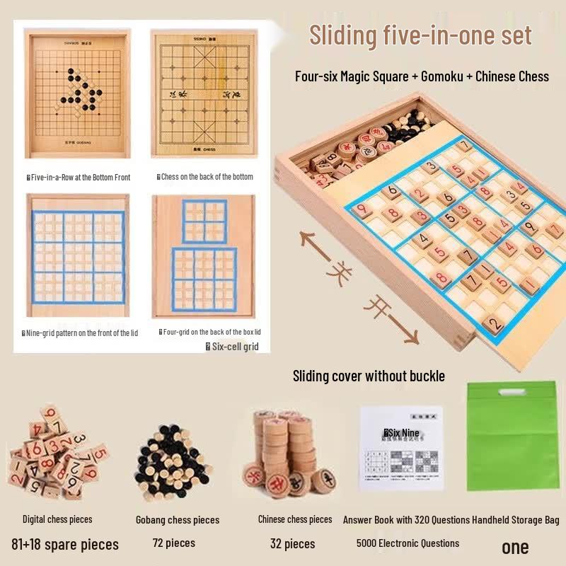 5-in-1 Wooden Educational Board Game Set