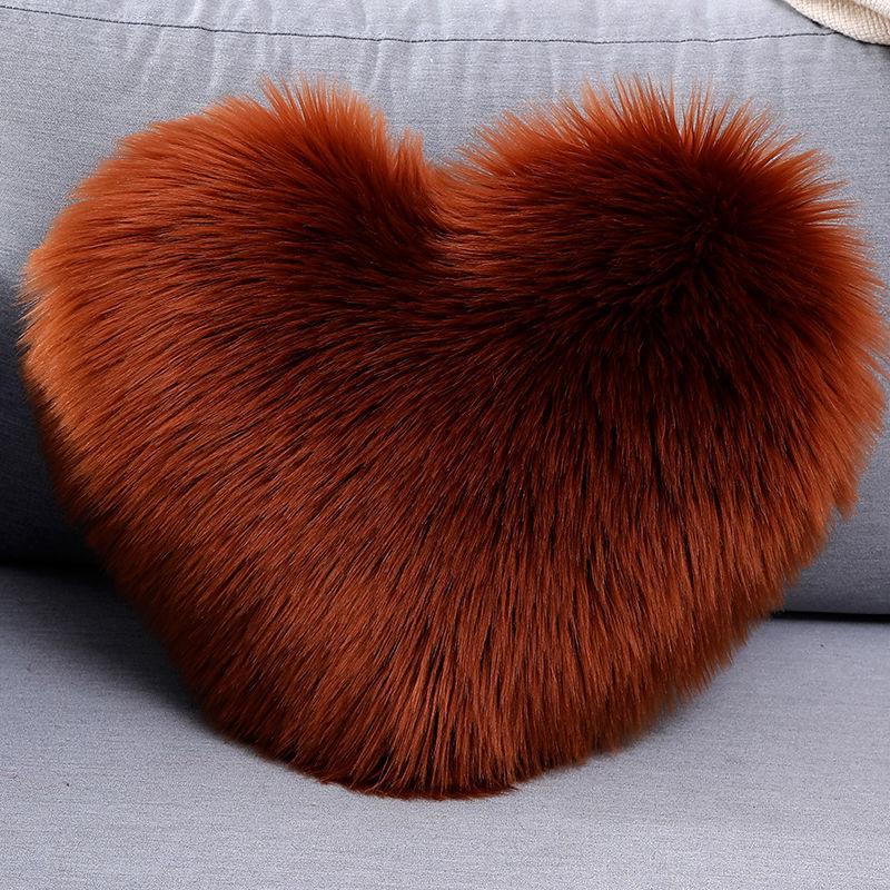 Heart-Shaped Plush Lumbar Pillow with Faux Wool Insert - Sofa & Office Backrest Cushion