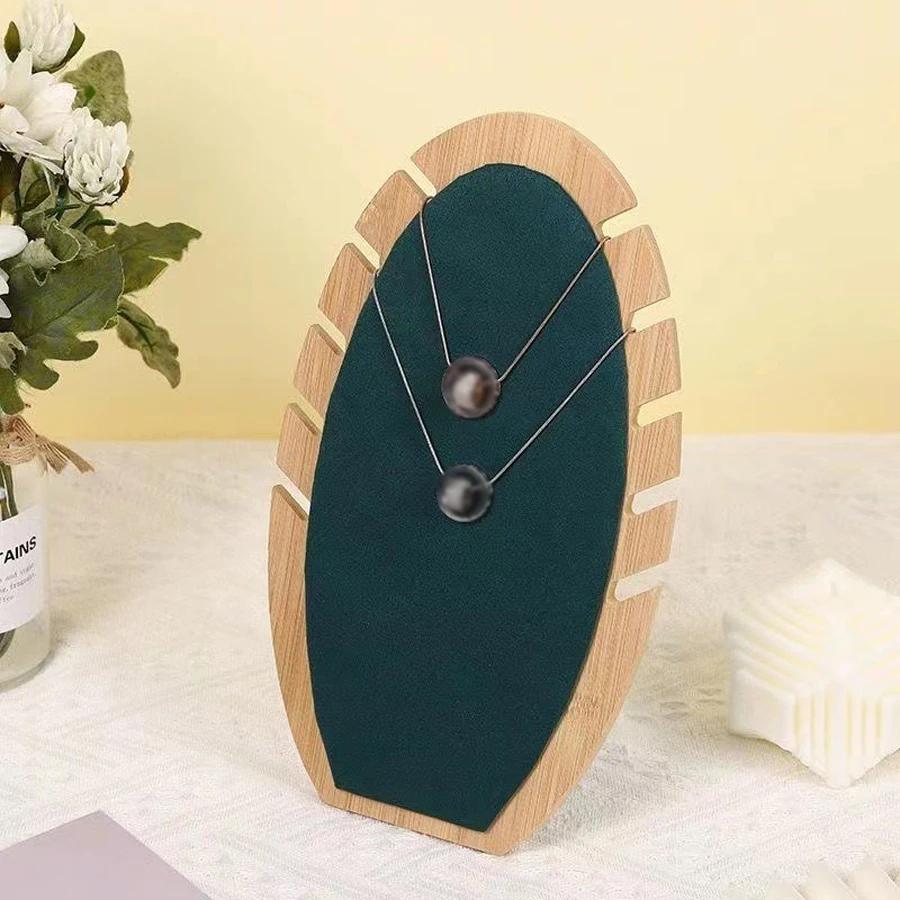 Scalloped Detachable Bamboo Wood Ornament Jewelry Display Stand Necklace Wooden Multiple Necklace Pendant Display Holder