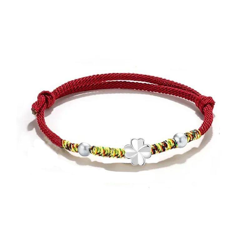 Sterling Silver Lucky Four-Leaf Clover Bracelet with Red Rope – Year of the Rat Gift for Men and Women, Includes Gift Box