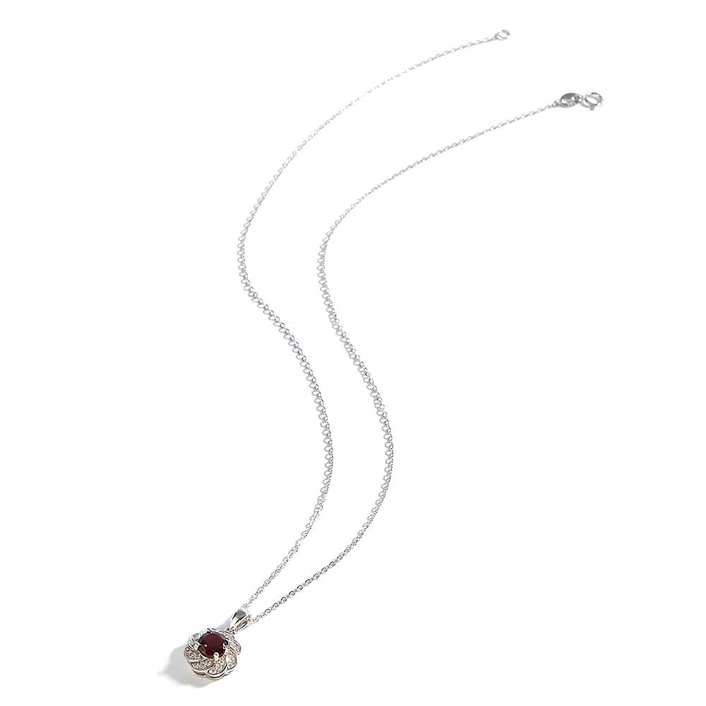 Flower Shape Design Women's Pendant 925 Sterling Silver Necklace Natural Round 6.0mm Rhodolite Garnet Jewelry for Proposal Gifts