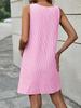 Vestito Estivo Mini A Righe da Donna con Scollo Tondo, Bottoni, Bretelle, Tasca, Casual, Slim