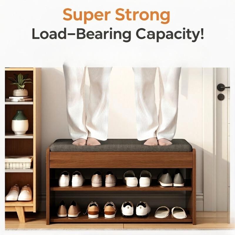 Ultra Narrow Entry Shoe Storage Bench, Built-in Cabinet Hallway Shoe Rack with Seat