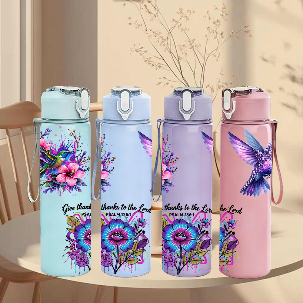 1Pz Colibrì Bouquet Multi Fiore 750ml Plastica Colorata Borraccia Sportiva Tappo Flip con Cannuccia Anti-perdita Adatta per Sport Ufficio Uso Domestico