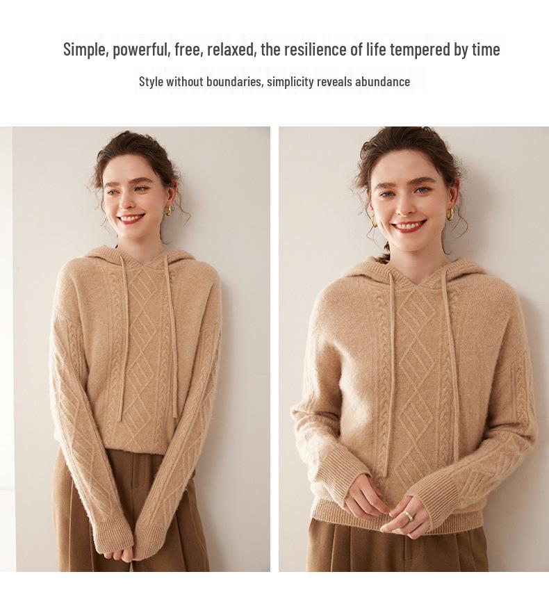 Women's 2024 High-End Hooded Cashmere Argyle Sweater