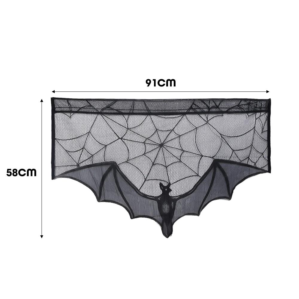 

1Pc Halloween Lace Curtain Black Bat Spider Tablecloth Fireplace Mantel Scarf Cover Halloween Home Room Cobweb Horror Decoration