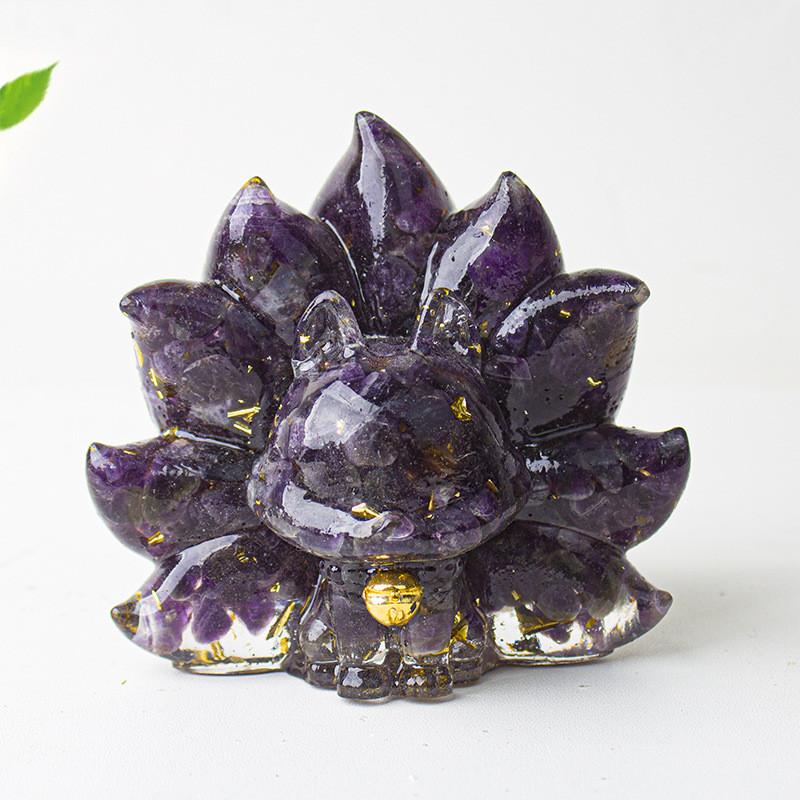 Mythical Creature Resin Crystal Nine Tailed Fox Ornament For Tabletop Decor Gift