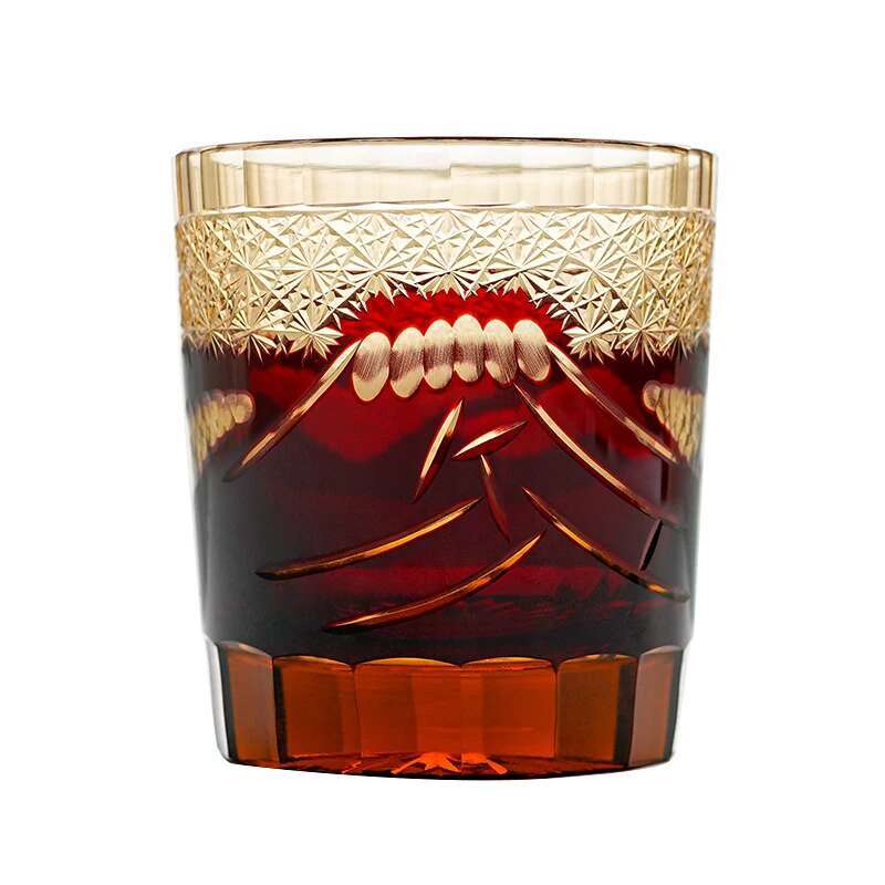 Incisione a Mano Giappone Monte Fuji Edo Kiriko Bicchiere da Whisky Cristallo Ambra Calici da Vino Tumbler da Whisky Bicchiere per Distillati Sake Tazza da Acqua