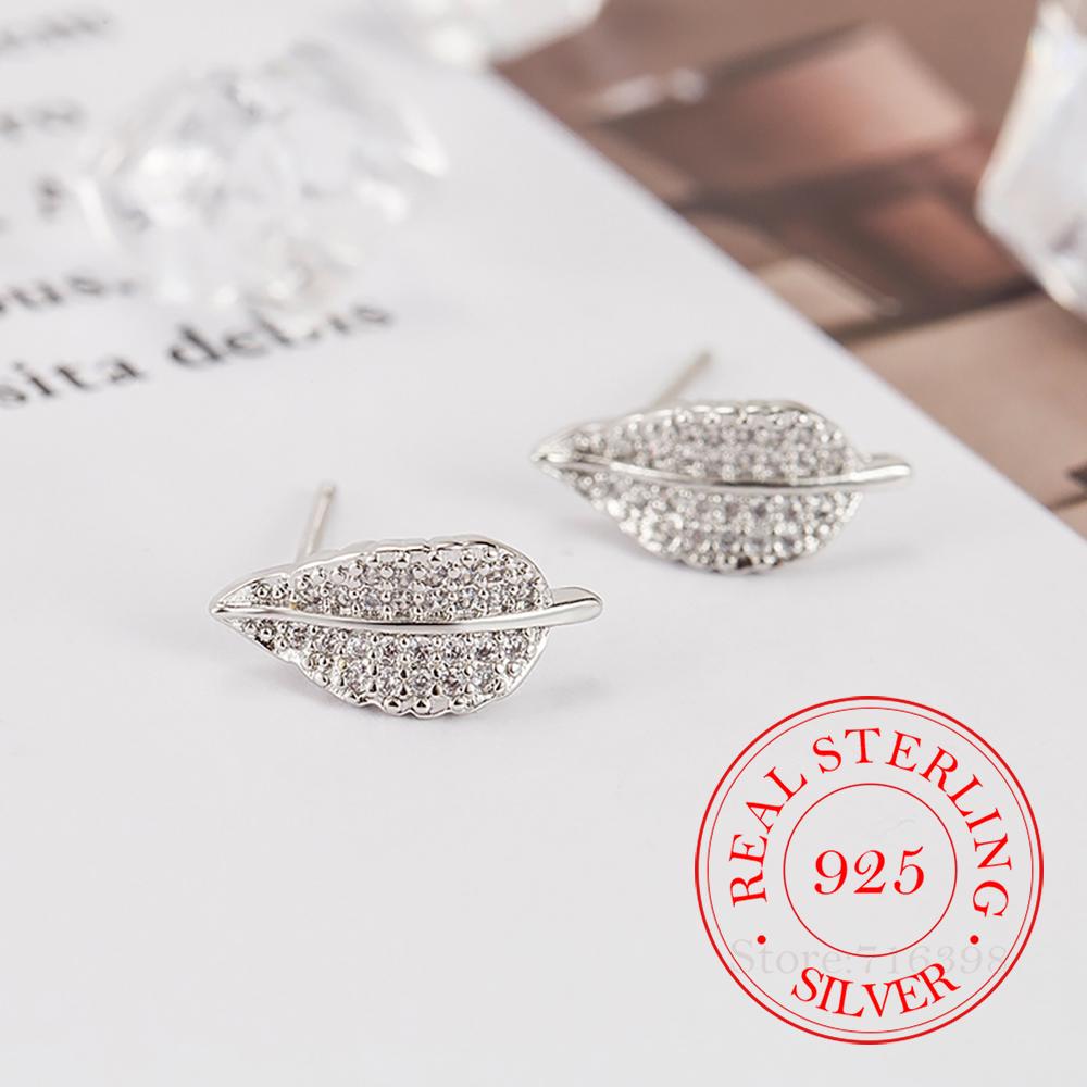 Luxury 925 Sterling Silver Super Shinning Cubic Zirconia Leaves Stud Earrings for Women Korean Style Wedding Fashion Jewelry