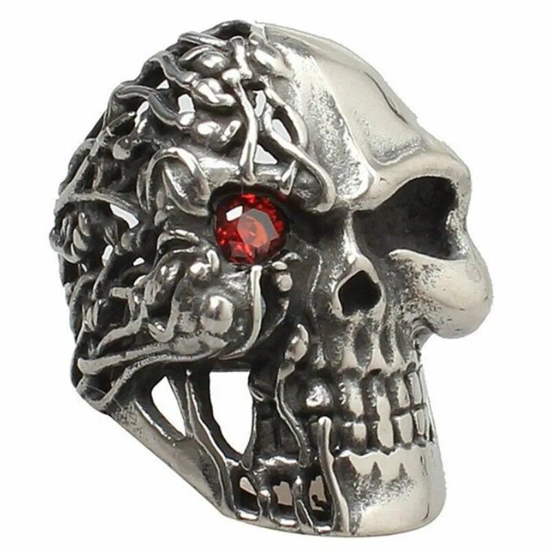 FDLK Vintage Punk Totenkopf Ring Männer Hip Hop Verlobungsring Männlich Mode Rot Zirkon Ringe Für Frauen Schmuck Silber Farbe ringe