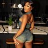 K24rp235 Cross-Border Summer New Polo Collar Sleeveless Backless High Waist Curling Shorts Denim Casual Jumpsuit