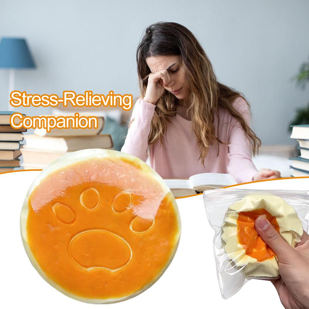 Slow Rebound Squeeze Toy for Girls with Silicone Cat Paw, Cheesecake and Bread Textured Stress Relief Design, Sticky Bag Food Toy
