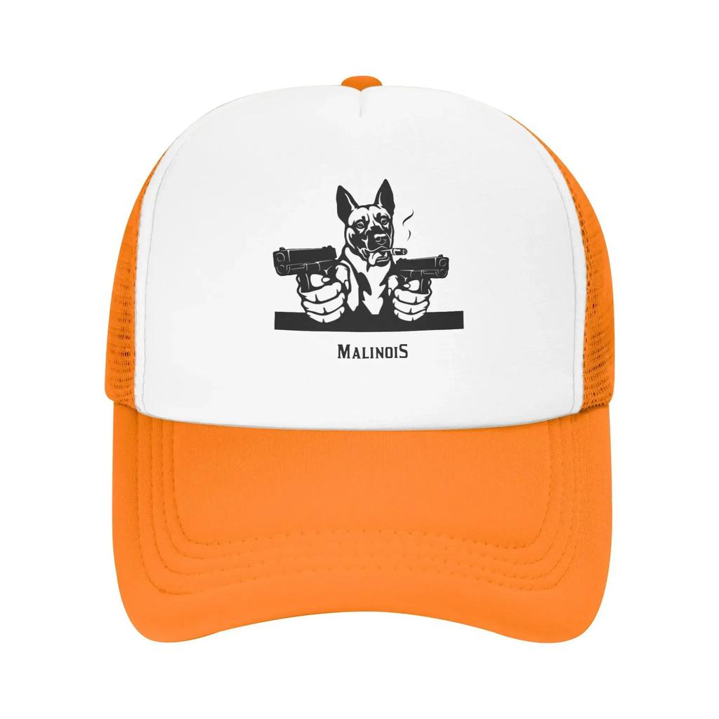 Funny Malinois Dog with Gun 2025 Belgian Shepherd Custom Mesh Baseball Caps Women Unisex Female Beach Sunscreen Hat Peaked Cap