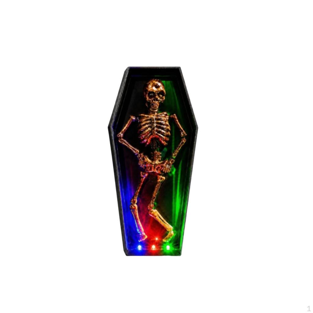 Casket with Skeleton Multicolor LED Display Glowing for Tabletop