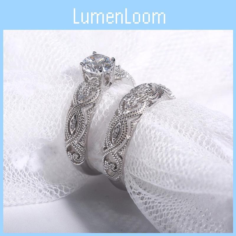 Elegantes 2-in-1 Damen Weiß Retro Verlobungs-Ehering Herz Ringe Set für Bräute