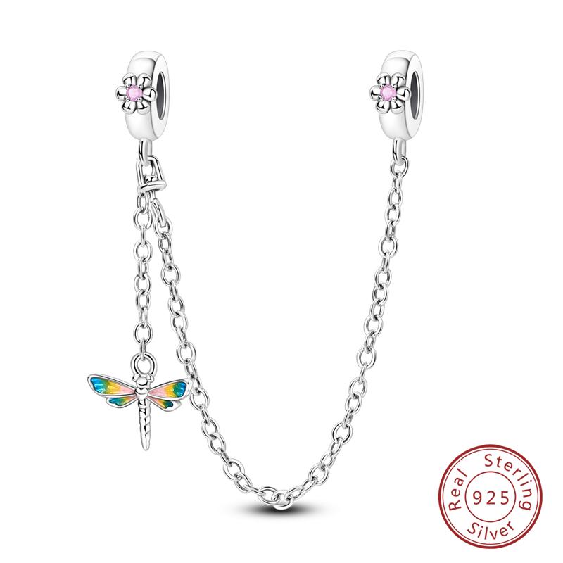 Real 925 Silver Stars & Moon Sunflower Safety Chains Spacer Beads Charms Fit Qikaola 925 Bracelets DIY Jewelry