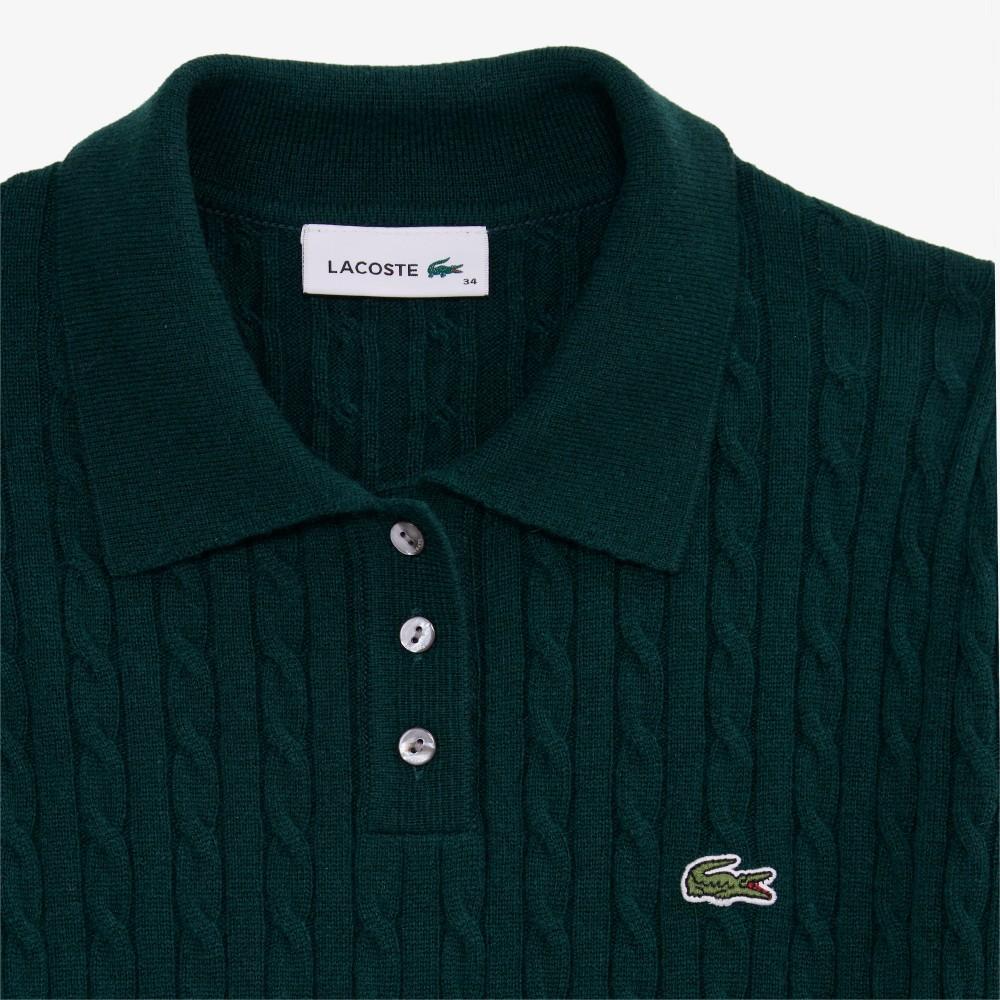 [lacoste] Women's Cable Long Sleeve Polo Sweater AF207E-55NYZP