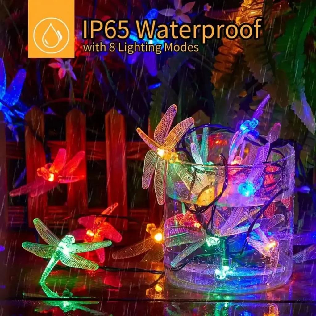 Simulation Dragonfly Outdoor Solar Lamp LED Fairy Light String Wedding Holiday Party Solar Garland for Home Garden Decoration