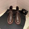 Thick-soled Martin Boots Women's Autumn and Winter New British Style Brown Elastic Thin Boots Short Soft Leather Short Boots