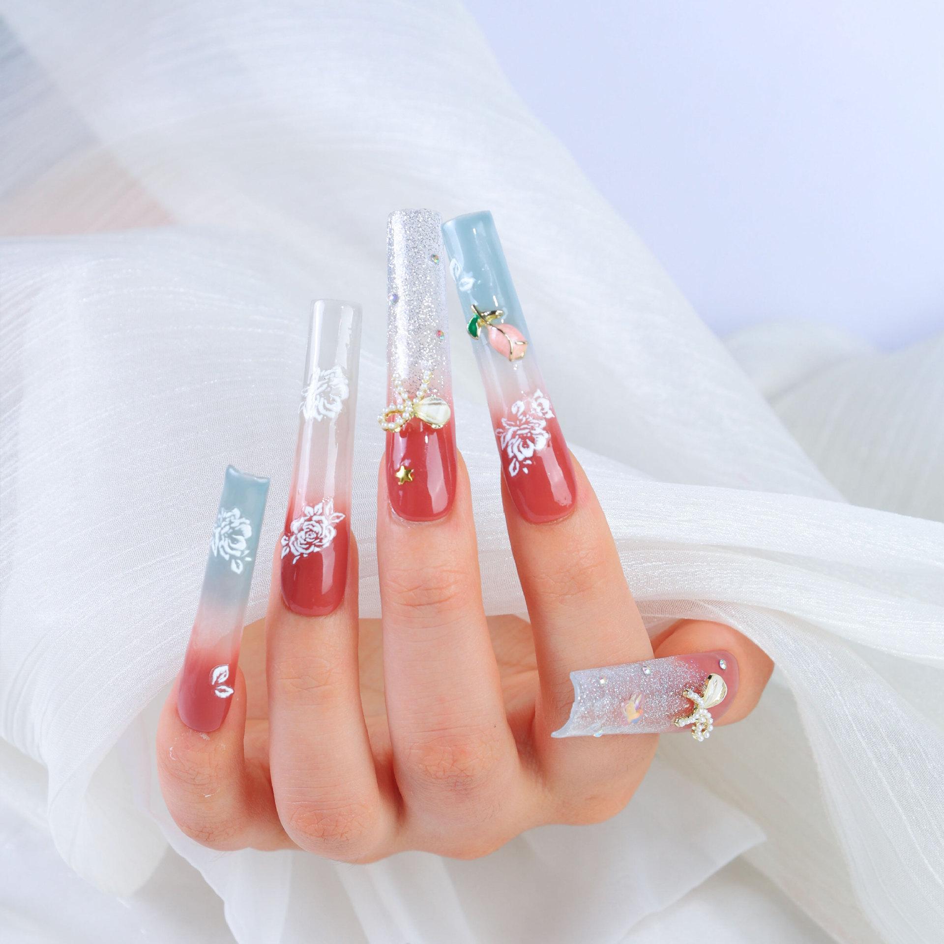 

Floral Gradient Handmade Steel Armor with Long Nails for Summer Large