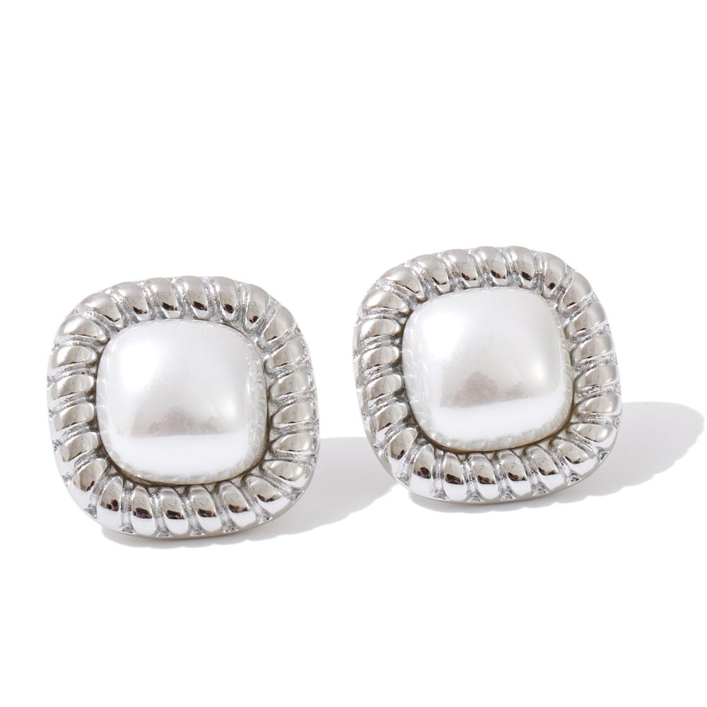 

Eetit Simulated Pearls Square Stud Earrings Waterproof Korean Daily Stainless Steel Chic Classic Fashion Jewelry for Women Gift