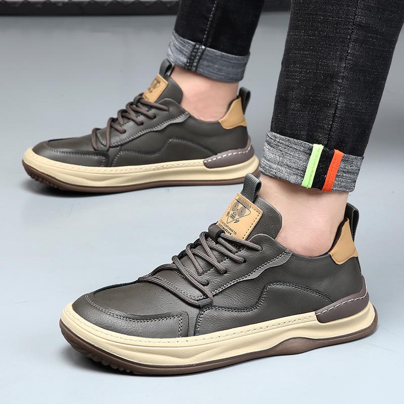 Leather large size men's shoes new spring versatile trend little white shoes men's breathable deodorant leather shoes men's casual board shoes
