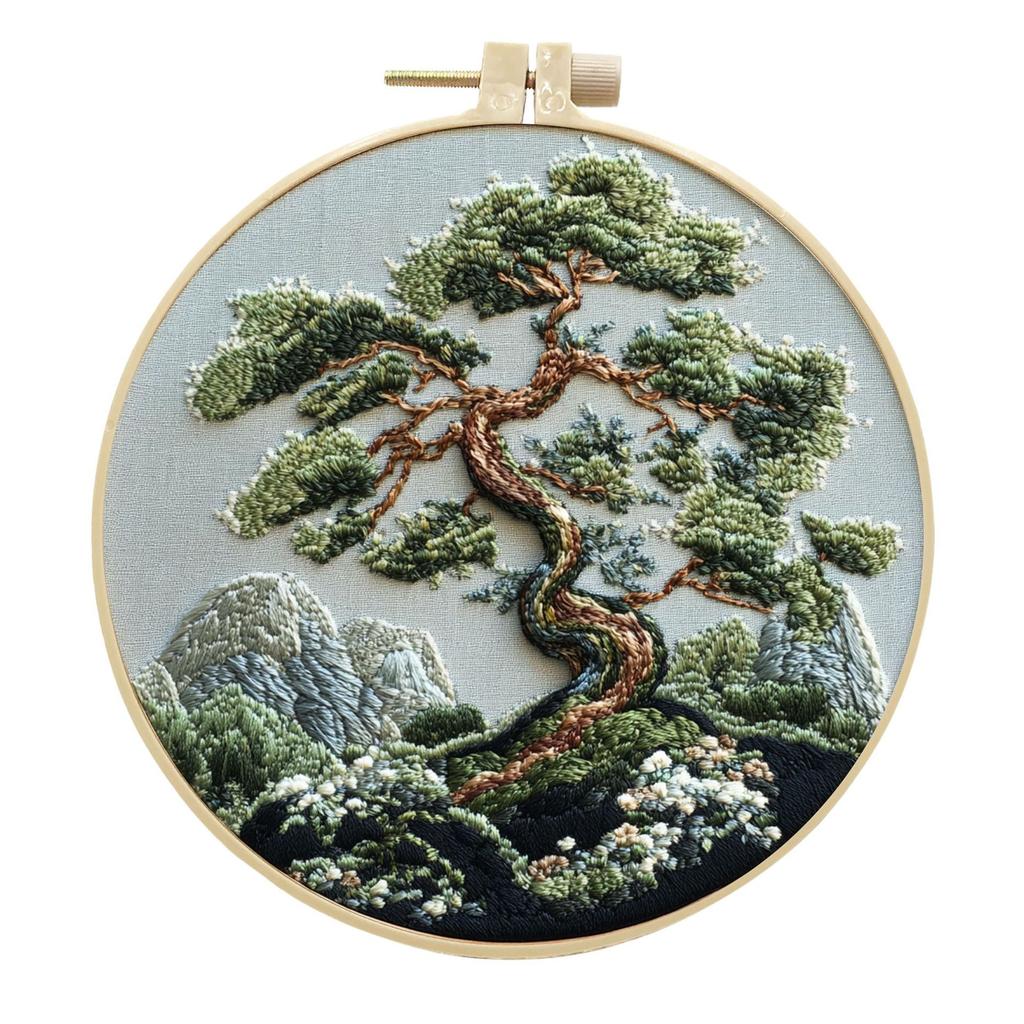 1pc Peach and Pine Tree Pattern DIY Embroidery Kit for Beginners