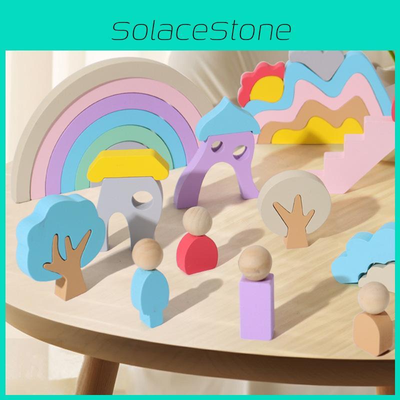 Early Wooden Learning Blocks With Rainbow Colors Kids Cognitive Creative Skills