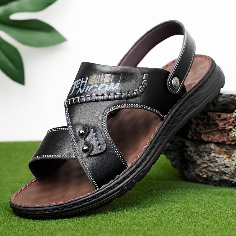 Men's sandals leather breathable non-slip and wear-resistant outer wear dual-purpose cool slippers men's summer new soft-soled beach shoes