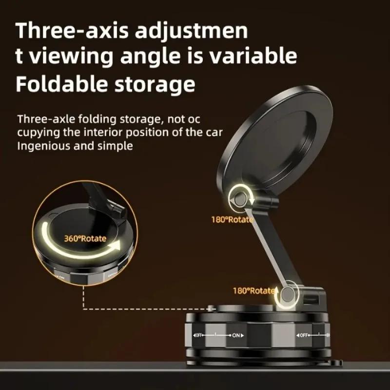 Adjustable Foldable Magnetic Phone Holder, 360° Rotating Suction Cup Mount for Dashboard Tile Glass, Car Phone Stand