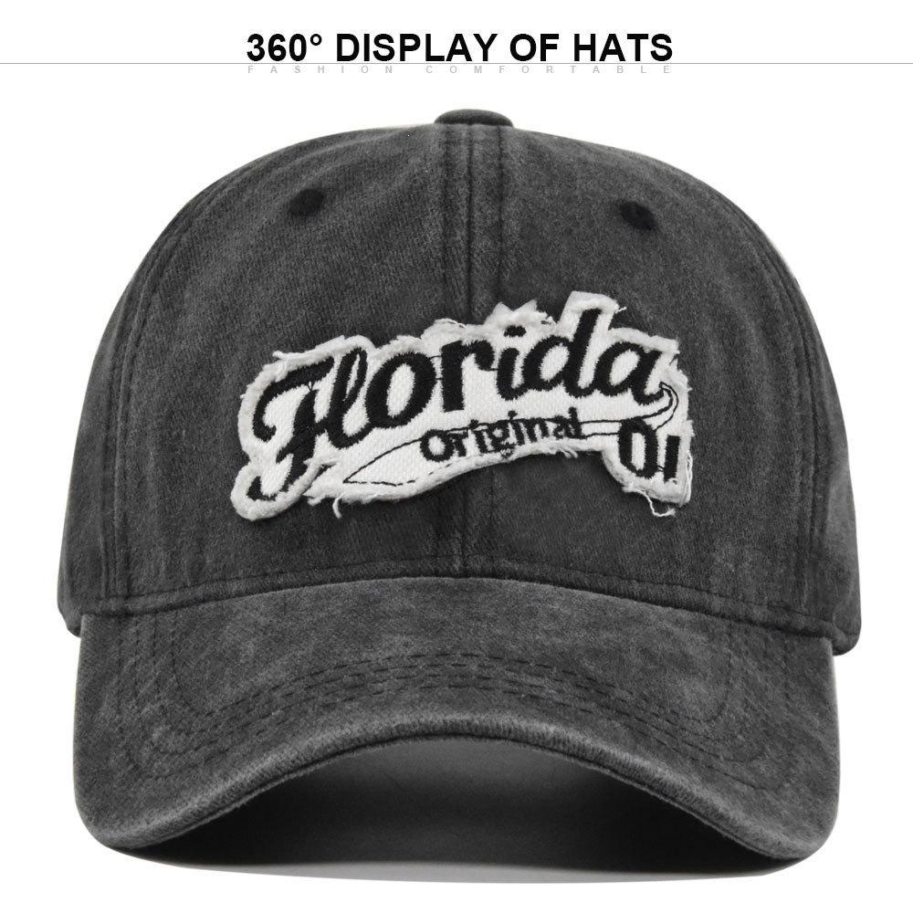 Retrostereo F'lorida Embroidered Baseball Cap Patch Distressedstereoembroider Peaked Cap Sunshade