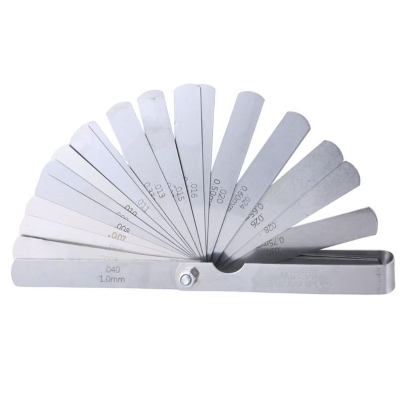 32 Pieces Long Feeler Gauge 0.03-1mm, Stainless Steel Feeler Gauge Double Marked Metric and Imperials Measuring Tool