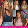 30 Inch Highlight Ombre Lace Front Wig Blonde Curly 13x6 HD Honey Blonde 4/27 Deep Wave Lace Front Wigs Plucked with Baby Hair