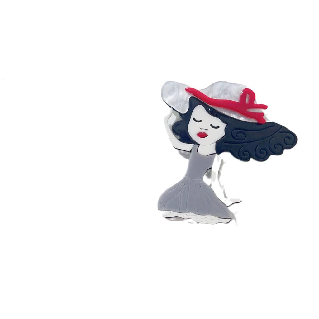 Cartoon Dancing Girl Brooch Pin, Creative Cartoon Acrylic Character Jewelry Badge Bag Accessories