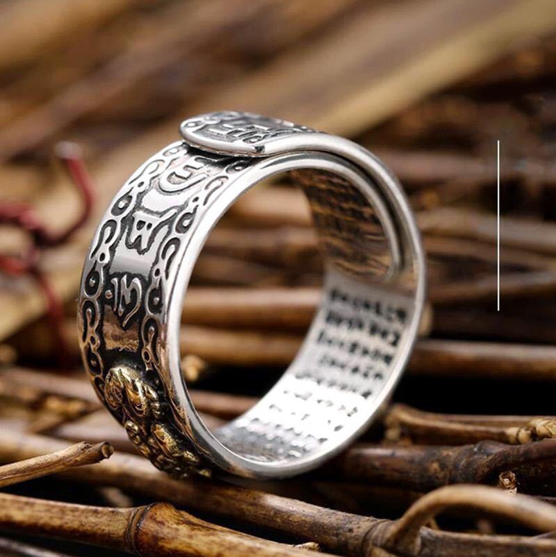 Men's Jewelry Feng Shui Pixiu Mani Mantra Protection Wealth Ring
