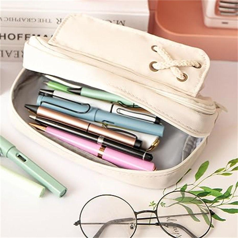 Canvas Pencil Pouch Three-layer Stationery Holder Box Multifunction Pen Bag  Stationery Supplies