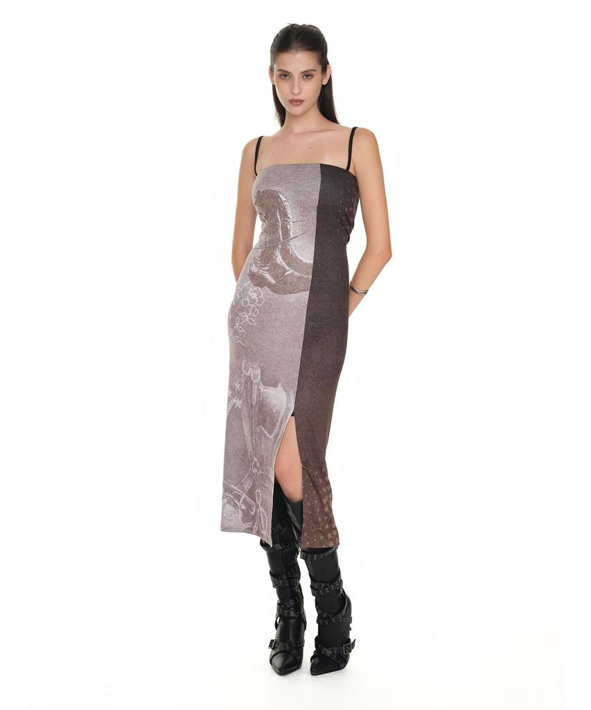 Too Much Tax Cowgirl Printed Dress Brown
